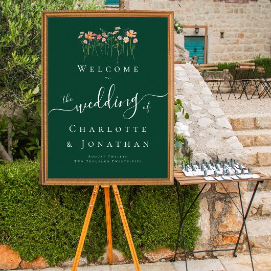 Elegante Boho Wilde Bloem Groene Trouw Welkom Poster