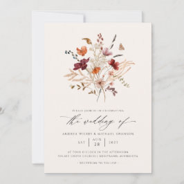 Elegante Boho Wilde Bloem Herfst Trouwfoto Kaart