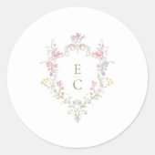 Elegante Boho Wilde Bloem Initialen Trouwen Ronde Sticker (Voorkant)