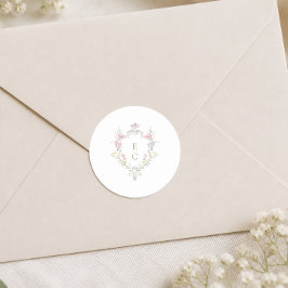 Elegante Boho Wilde Bloem Initialen Trouwen Ronde Sticker
