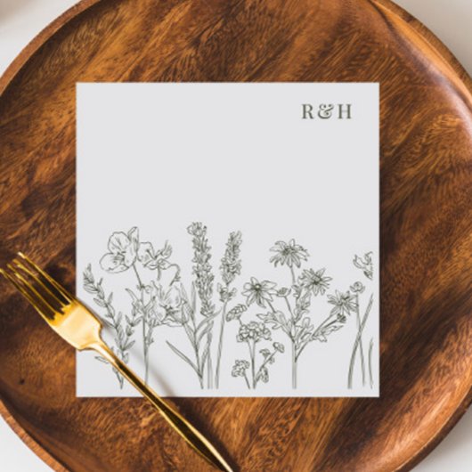 Elegante Boho Wilde Bloem Olijfgroene Trouw Servet