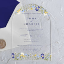 Elegante Boho Wilde Bloemen blauwe Script Trouwen