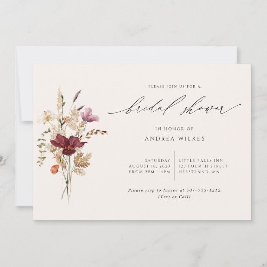 Elegante Boho Wilde Bloemen Bruids Bruiloft Kaart (Voorkant)