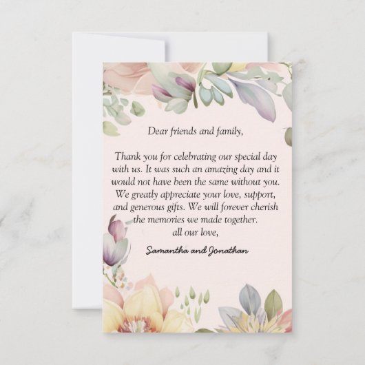 Elegante BOHO Wilde Bloemen Bruiloft Bedankkaart (Achterkant)