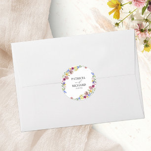 Elegante Boho Wilde Bloemen Bruiloft Ronde Sticker