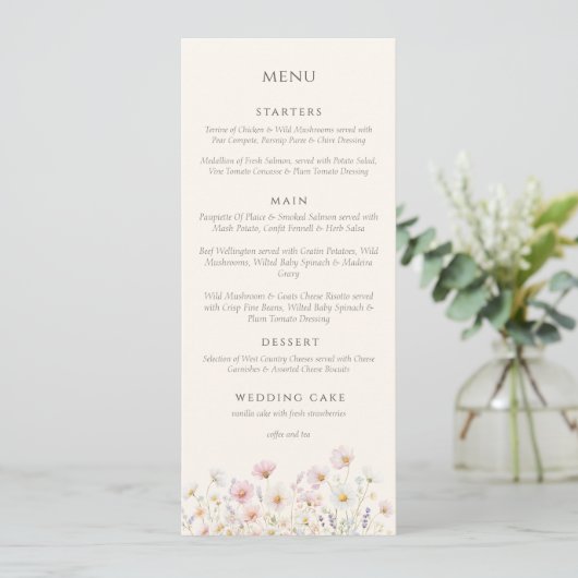 Elegante Boho wilde bloemen Script Bruiloft Menu (Staand voorkant)