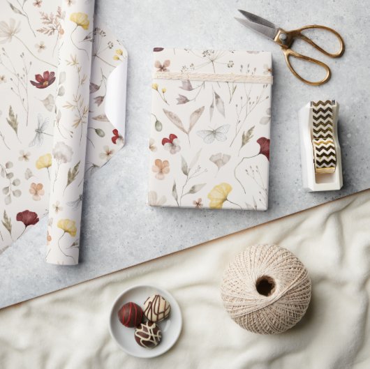 Elegante Boho Wilde BloemGroen Bladeren Cadeaupapier (Crafts)
