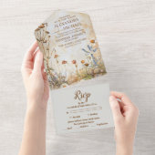 Elegante Boho Wildebloem Bruiloft All In One Uitnodiging (Afscheurbaar)