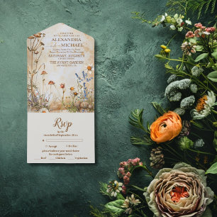 Elegante Boho Wildebloem Bruiloft All In One Uitnodiging