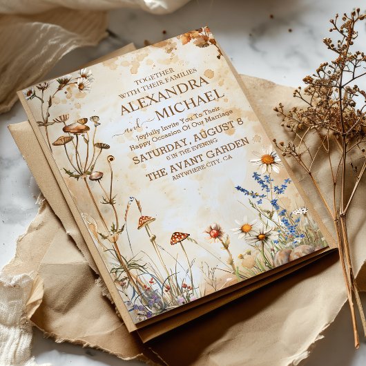 Elegante Boho Wildebloem Bruiloft Kaart