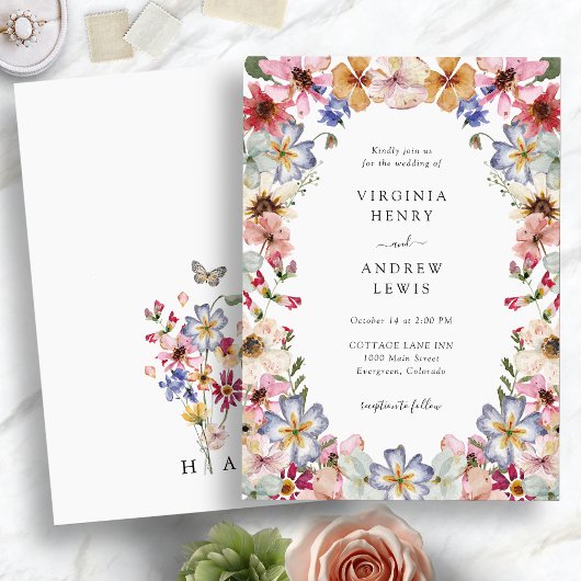 Elegante Boho Wildebloemen Bruiloft Kaart