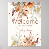 Elegante boho wildflower baby shower welkomstbord poster (Voorkant)