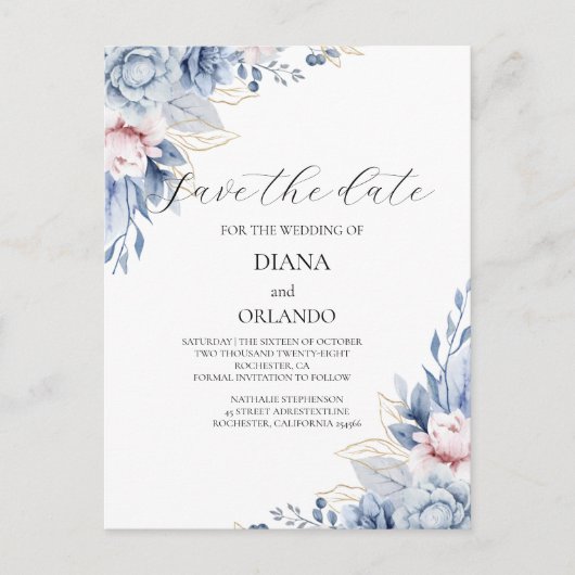 Elegante Boho Wildflower bewaar de datum Briefkaart (Voorkant)