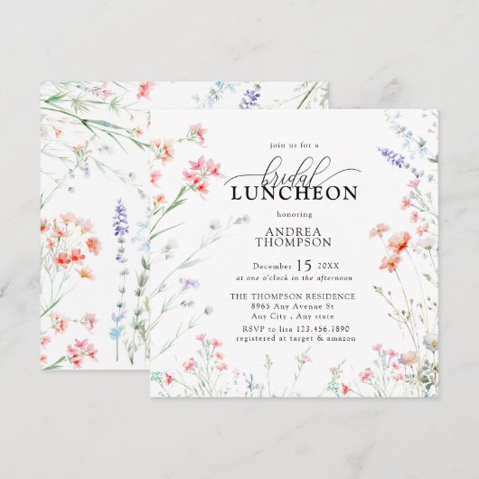 Elegante Boho Wildflower Bloemen Bruids Luncheon Kaart (Voorkant / Achterkant)