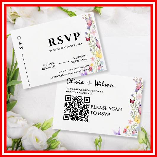 Elegante Boho Wildflower Bloemvlinders bruiloft RSVP Kaartje
