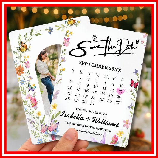 Elegante Boho Wildflower Bloemvlinders bruiloft Save The Date