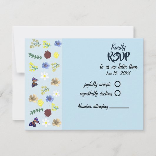 Elegante Boho Wildflower Blue RSVP-kaart RSVP Kaartje (Voorkant)