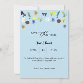 Elegante Boho Wildflower Blue Save-the-Date Kaart