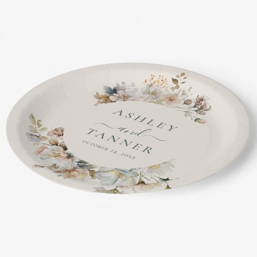 Elegante Boho Wildflower Botanische bruiloft Papieren Bordje (Gekanteld)