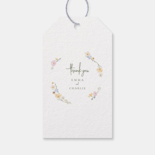Elegante Boho wildflower Botanische Script bruilof Cadeaulabel (Achterkant)