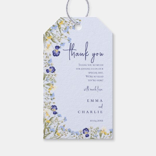 Elegante Boho wildflower Botanische Script bruilof Cadeaulabel (Voorkant)