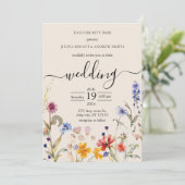 Elegante Boho wildflower bruiloft Kaart (Staand voorkant)