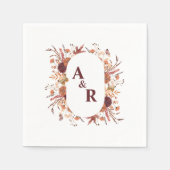 Elegante Boho Wildflower bruiloft paar Initialen Servet (Voorkant)