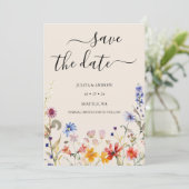 Elegante boho wildflower bruiloft save the date (Staand voorkant)