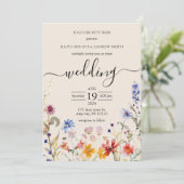 Elegante Boho wildflower bruiloft uitnodiging (Staand voorkant)