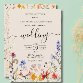 Elegante Boho wildflower bruiloft uitnodiging