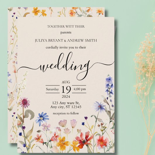 Elegante Boho wildflower bruiloft uitnodiging