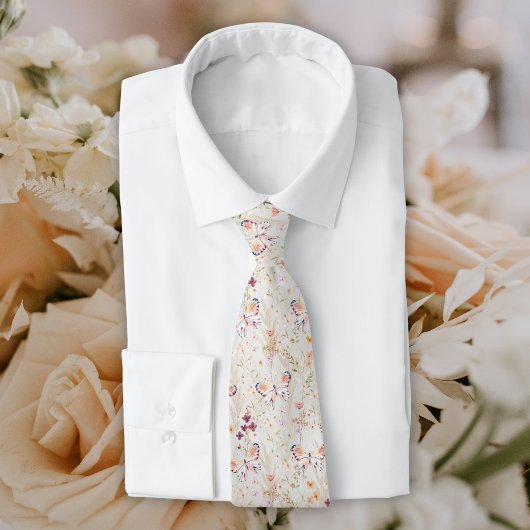 Elegante Boho Wildflower Butterfly Groomsman Stropdas