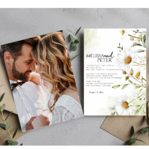 Elegante Boho Wildflower Daisy foto bruiloft Kaart