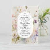 Elegante Boho Wildflower Eerste Heilige Communie Kaart (Staand voorkant)