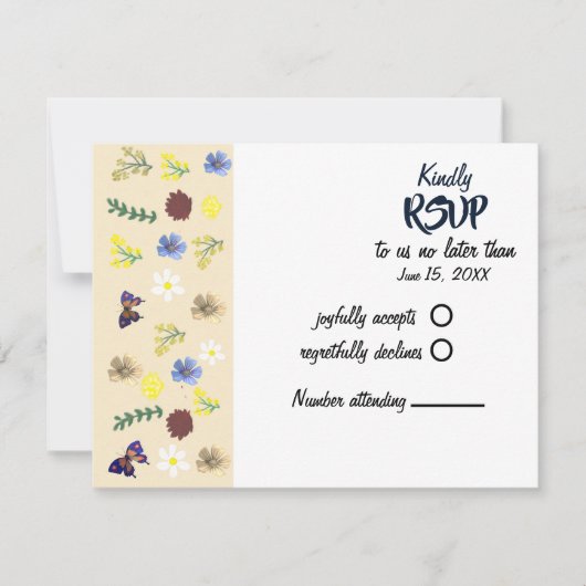 Elegante Boho Wildflower Eggshell RSVP-kaart RSVP Kaartje (Voorkant)