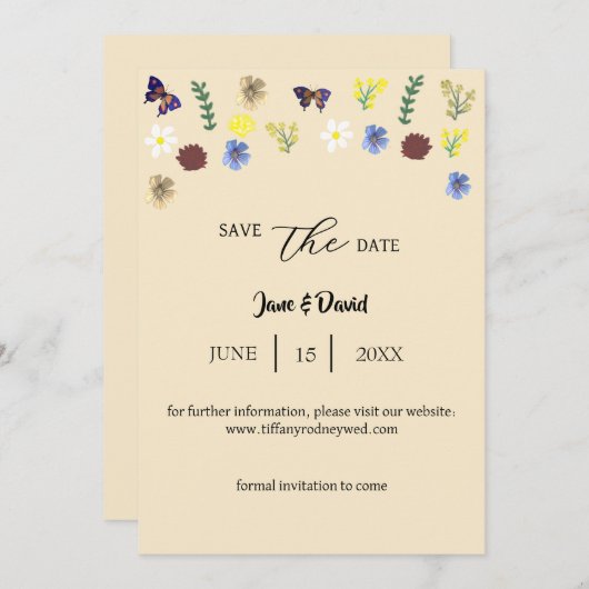 Elegante Boho Wildflower Eggshell Save-the-Date Kaart (Voorkant / Achterkant)