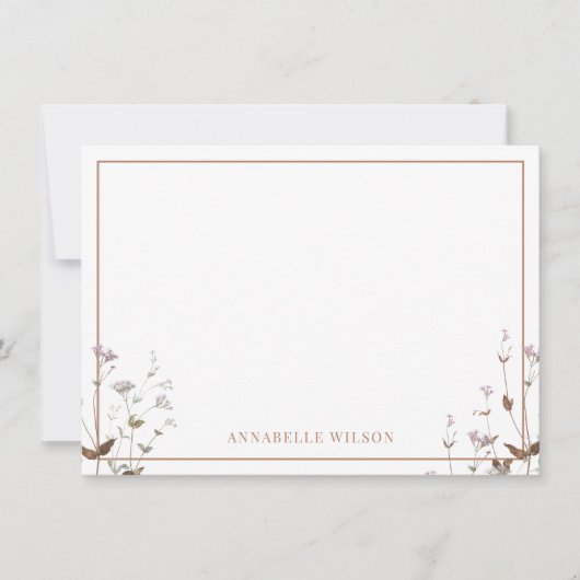 Elegante Boho Wildflower Floral gepersonaliseerd Notitiekaartje (Voorkant)