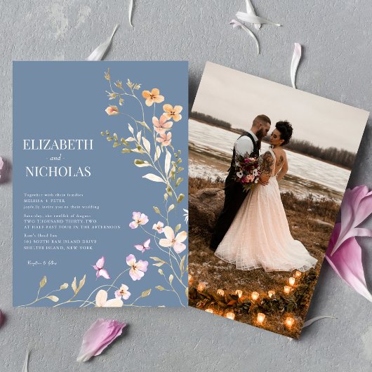 Elegante Boho Wildflower Foto Casual bruiloft Kaart