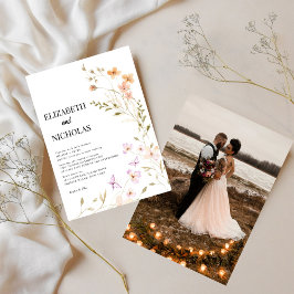 Elegante Boho Wildflower Foto Casual bruiloft Kaart