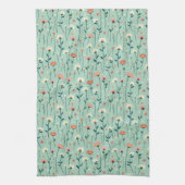 Elegante Boho Wildflower Garden Aqua Blauwgroen Theedoek (Verticaal)
