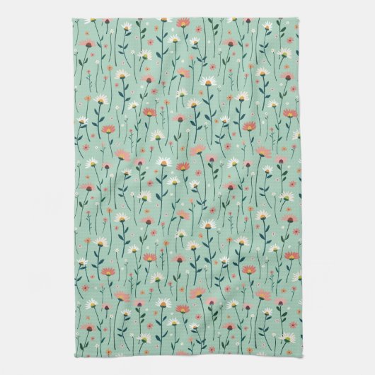 Elegante Boho Wildflower Garden Aqua Blauwgroen Theedoek (Verticaal)