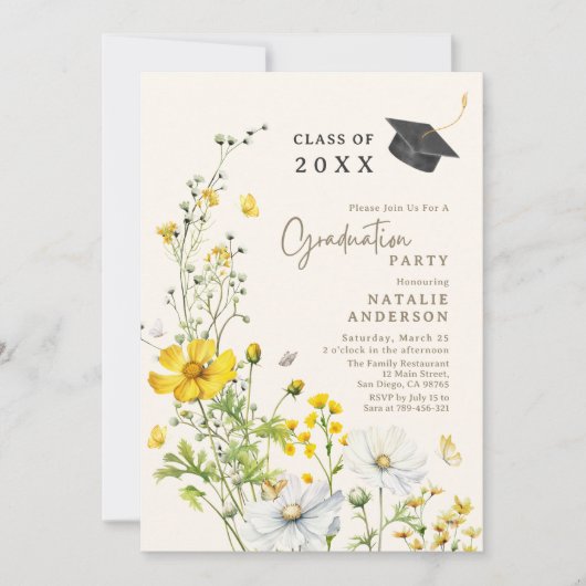 Elegante Boho Wildflower Meadow Graduation Party Kaart (Voorkant)