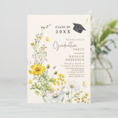 Elegante Boho Wildflower Meadow Graduation Party Kaart (Staand voorkant)