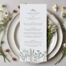 Elegante Boho Wildflower Olijf Groen Bruiloft Menu
