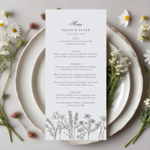 Elegante Boho Wildflower Olijf Groen Bruiloft Menu