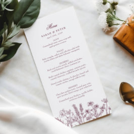 Elegante Boho Wildflower Paarse Bourgondische brui Menu