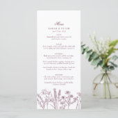 Elegante Boho Wildflower Paarse Bourgondische brui Menu (Staand voorkant)