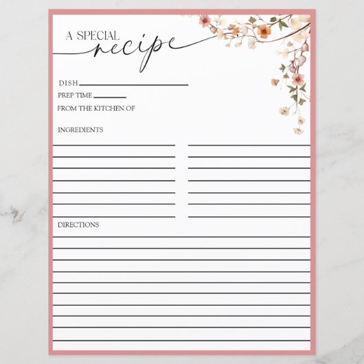 Elegante Boho Wildflower | Recept Kaarten (Achterkant)