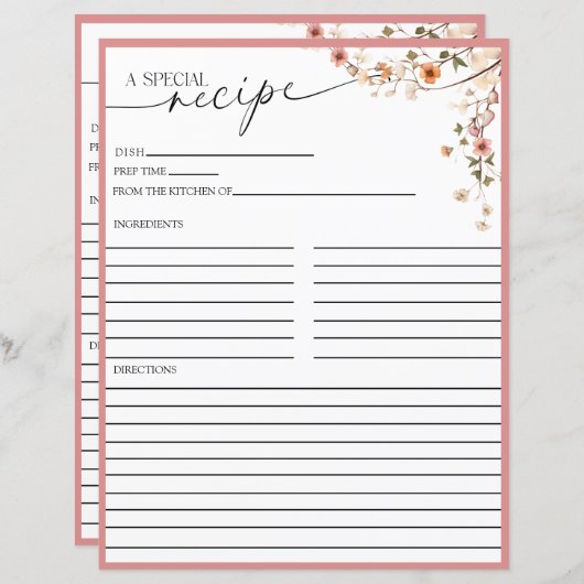 Elegante Boho Wildflower | Recept Kaarten (Voorkant / Achterkant)