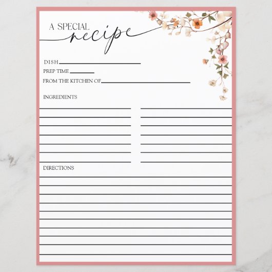 Elegante Boho Wildflower | Recept Kaarten (Voorkant)